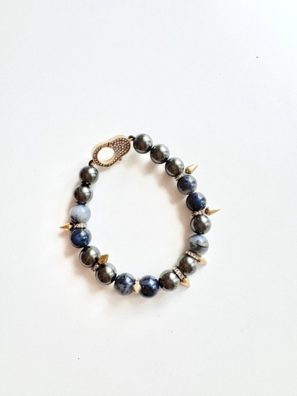 STELLA & DOT Renegade Blue Grey Beaded Rhinestone Pave Studded Stretch Bracelet